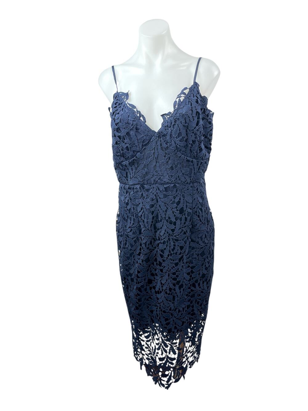 NEW Quiz Women's Blue Floral Lace Sleeveless V Neck Cami Midi Sheath Dress 12